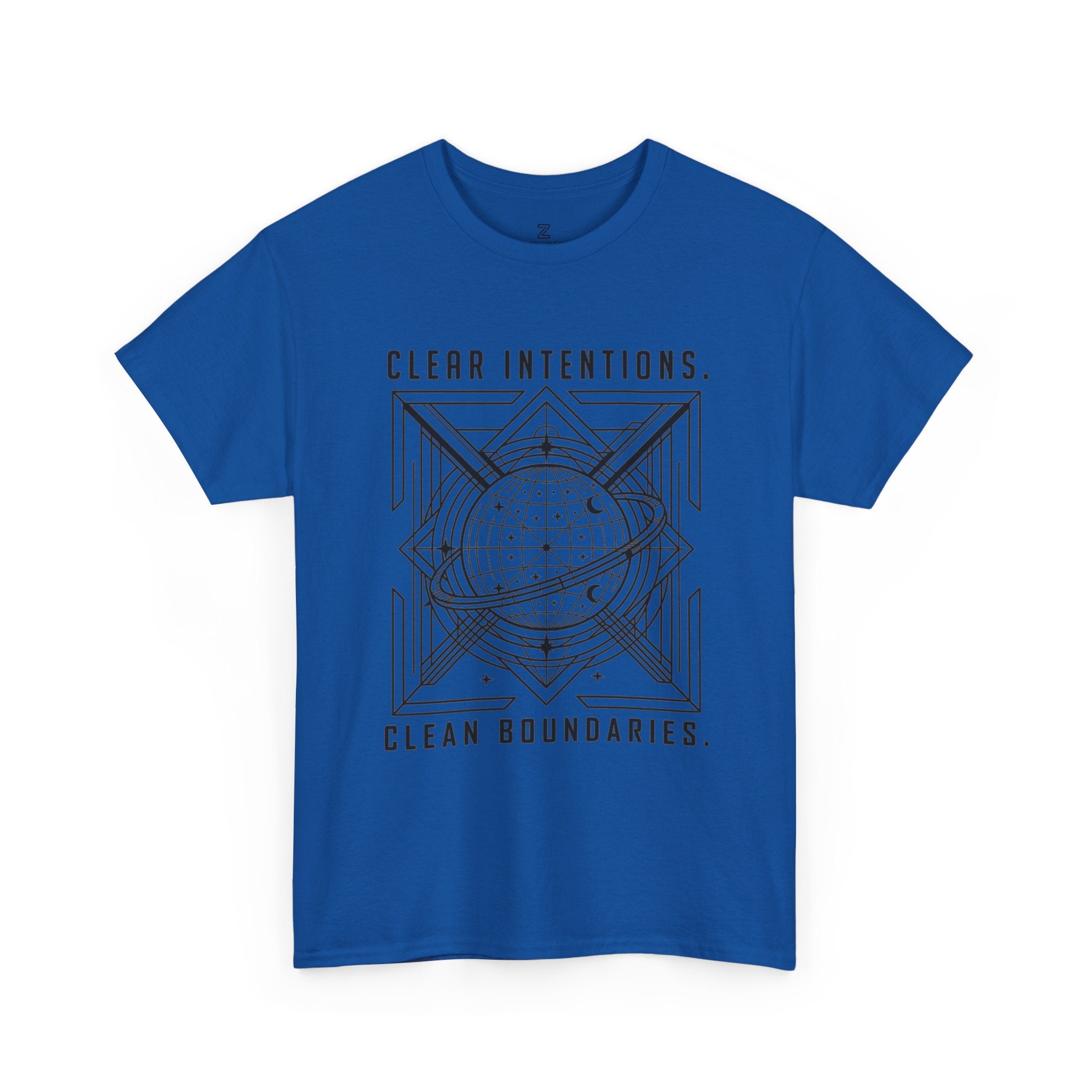 Graphic Tee — "Clear Intentions. Clean Boundaries." Geometric Globe Design