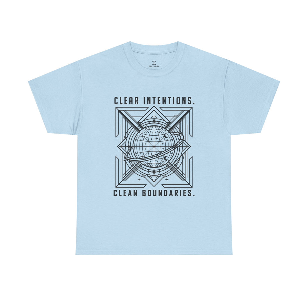 Graphic Tee — "Clear Intentions. Clean Boundaries." Geometric Globe Design