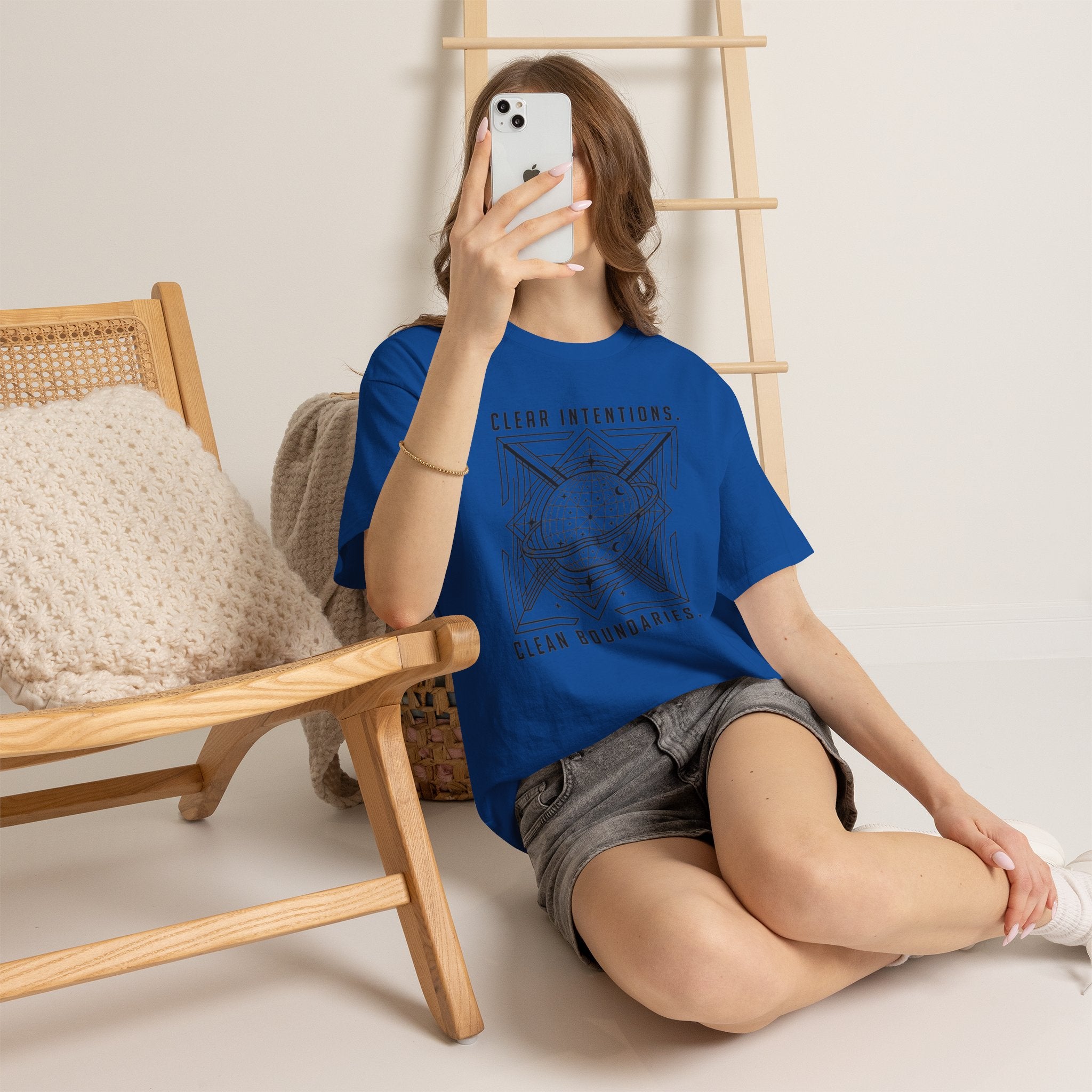Graphic Tee — "Clear Intentions. Clean Boundaries." Geometric Globe Design
