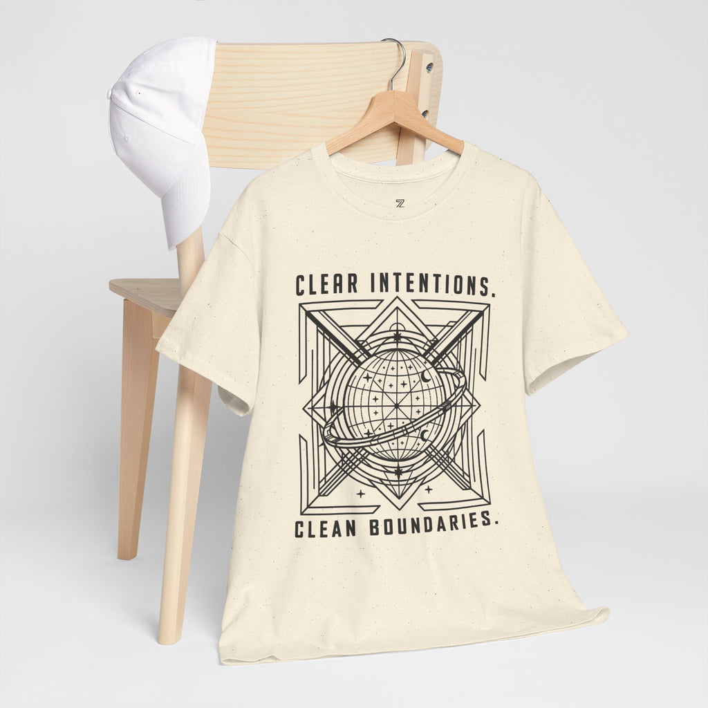 Graphic Tee — "Clear Intentions. Clean Boundaries." Geometric Globe Design