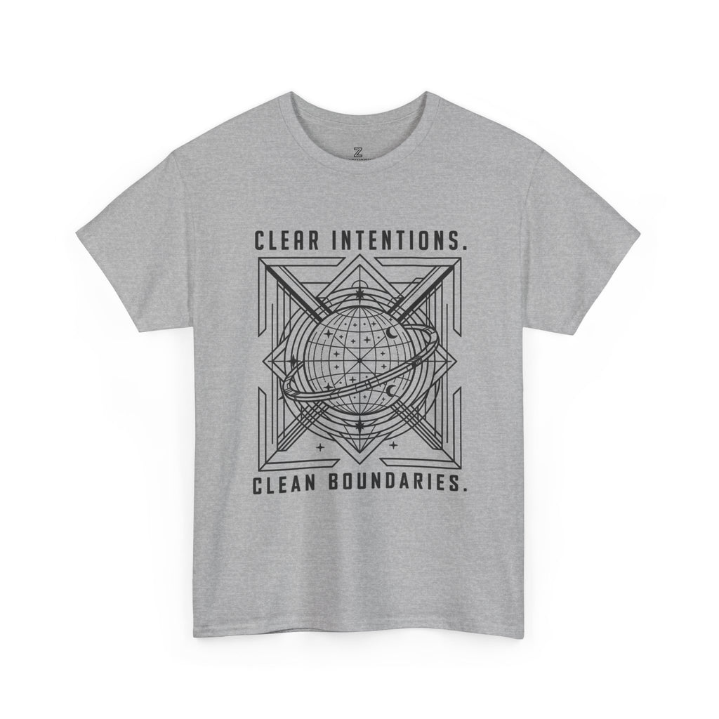 Graphic Tee — "Clear Intentions. Clean Boundaries." Geometric Globe Design