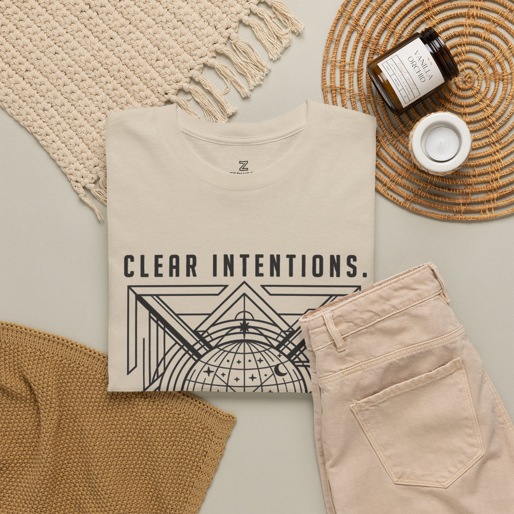 Graphic Tee — "Clear Intentions. Clean Boundaries." Geometric Globe Design