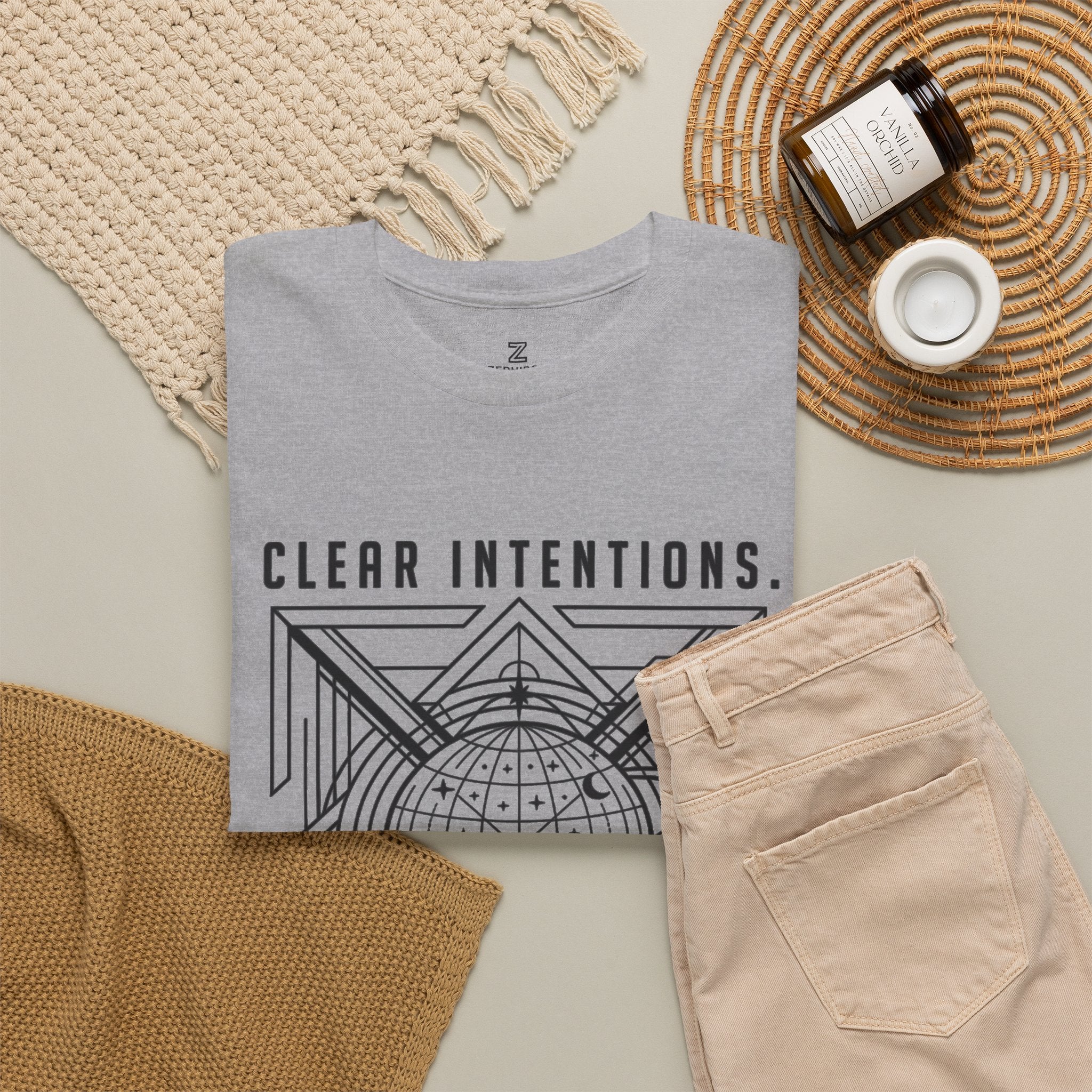 Graphic Tee — "Clear Intentions. Clean Boundaries." Geometric Globe Design