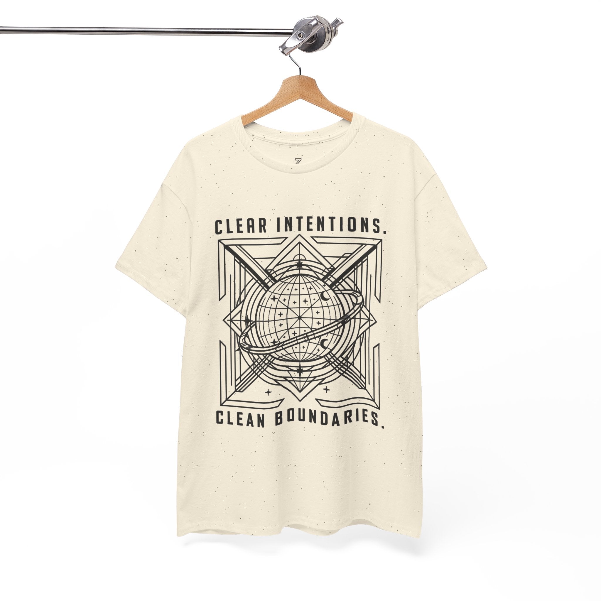 Graphic Tee — "Clear Intentions. Clean Boundaries." Geometric Globe Design