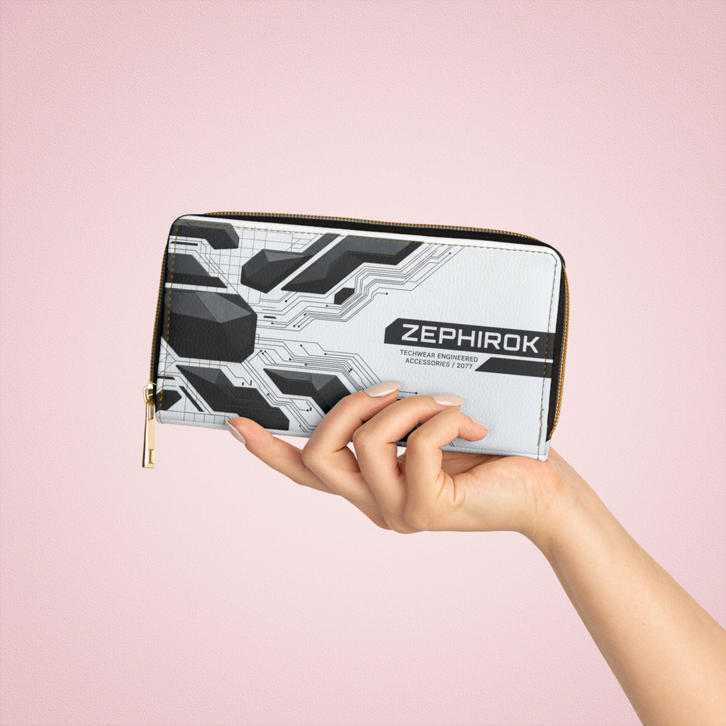 Tech Circuit Zipper Wallet — 'ZEPHIROK' Industrial Futuristic Design