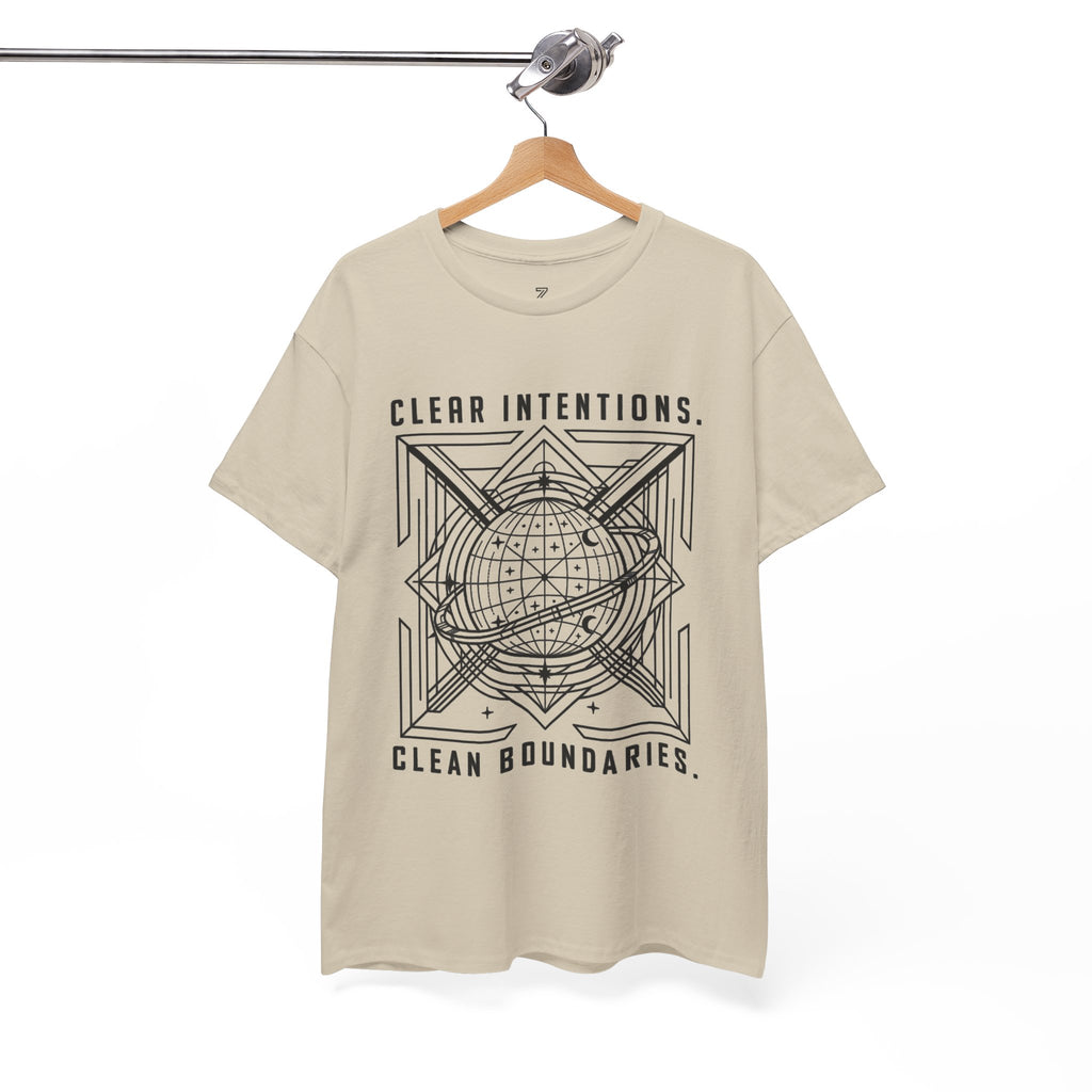 Graphic Tee — "Clear Intentions. Clean Boundaries." Geometric Globe Design