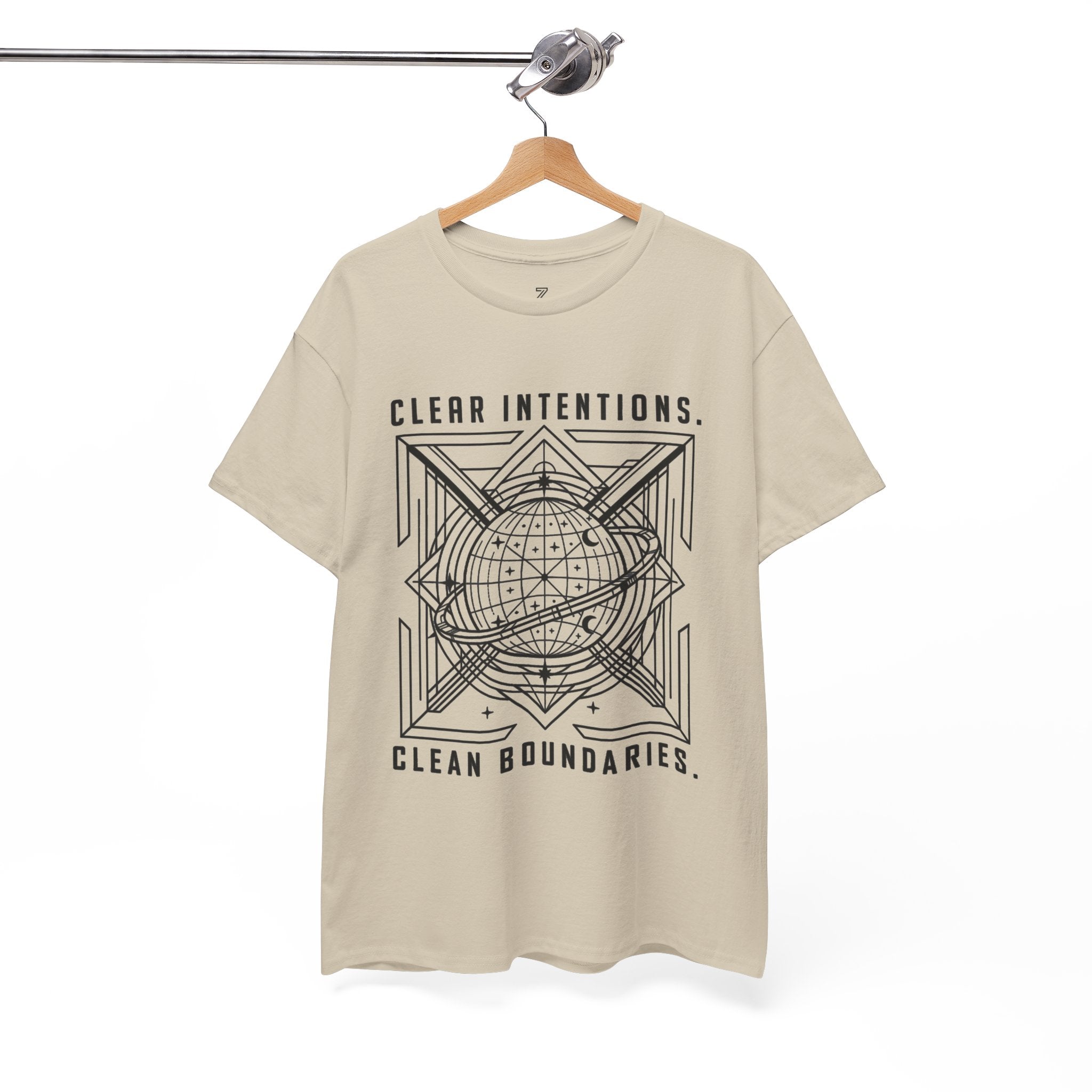 Graphic Tee — "Clear Intentions. Clean Boundaries." Geometric Globe Design