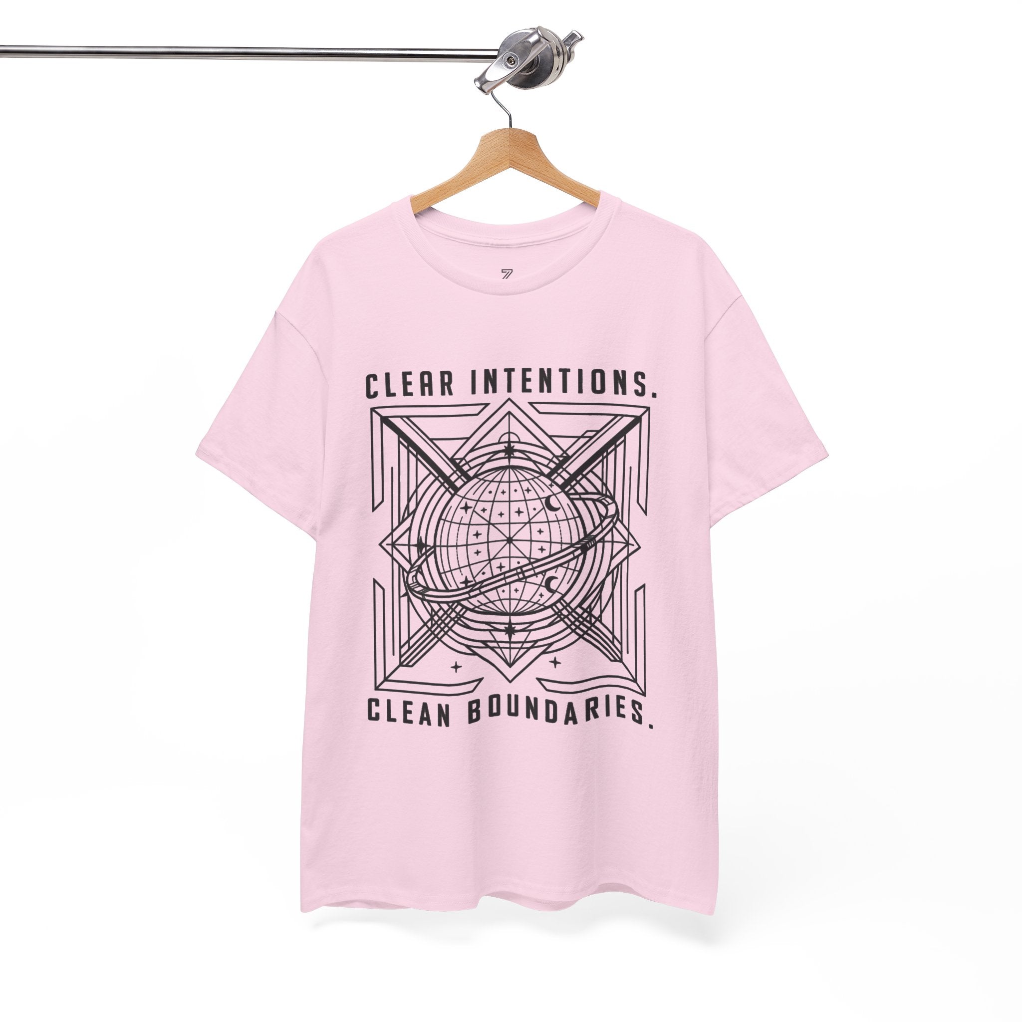 Graphic Tee — "Clear Intentions. Clean Boundaries." Geometric Globe Design