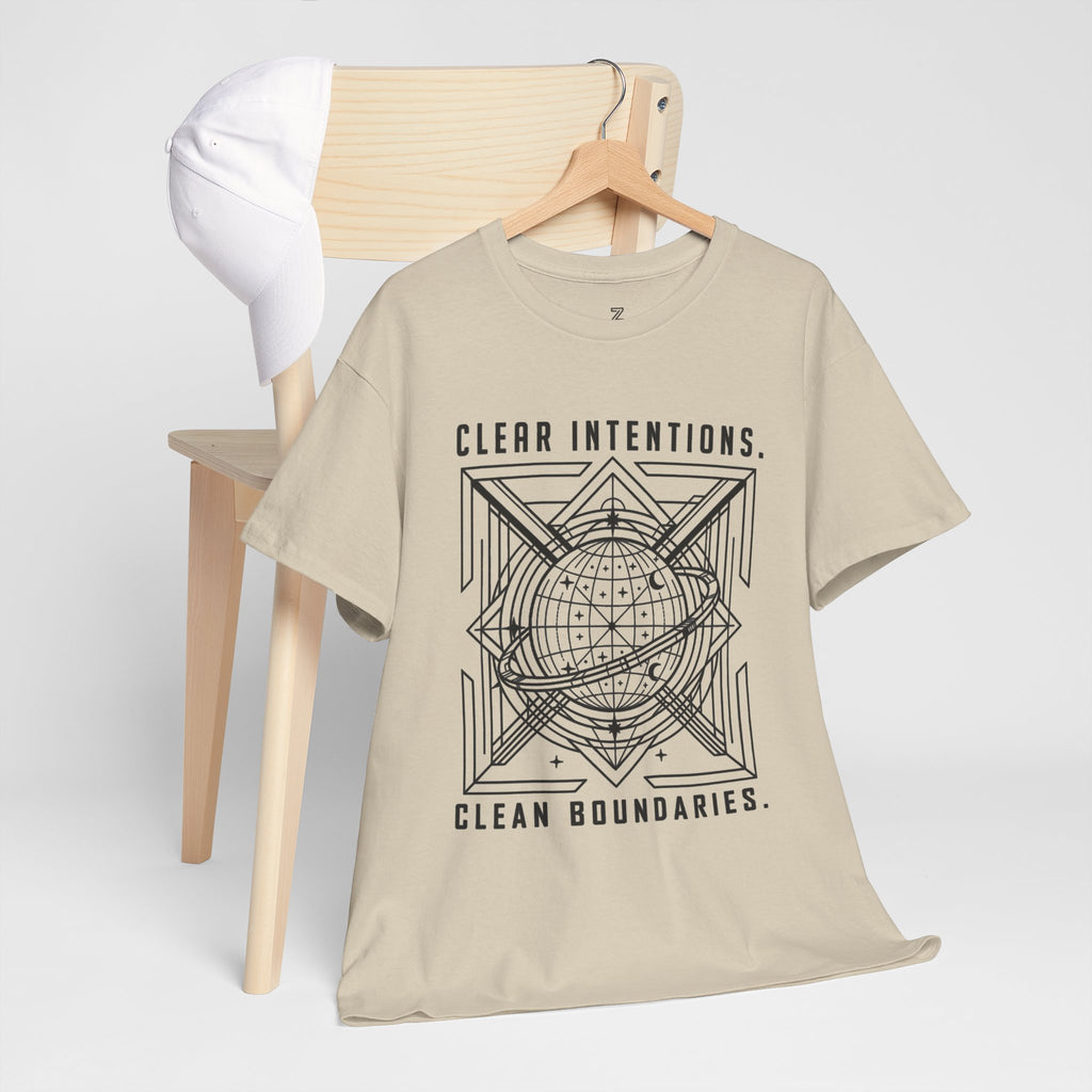 Graphic Tee — "Clear Intentions. Clean Boundaries." Geometric Globe Design