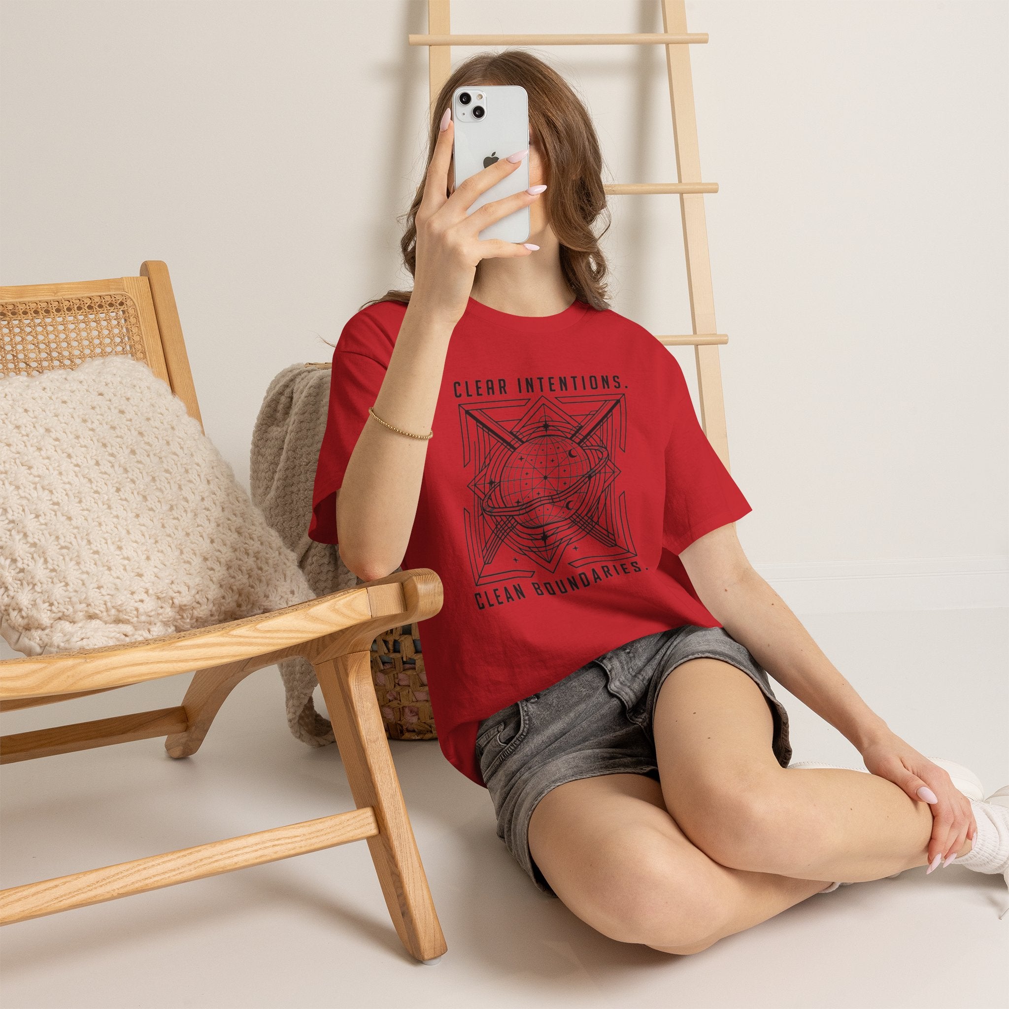 Graphic Tee — "Clear Intentions. Clean Boundaries." Geometric Globe Design